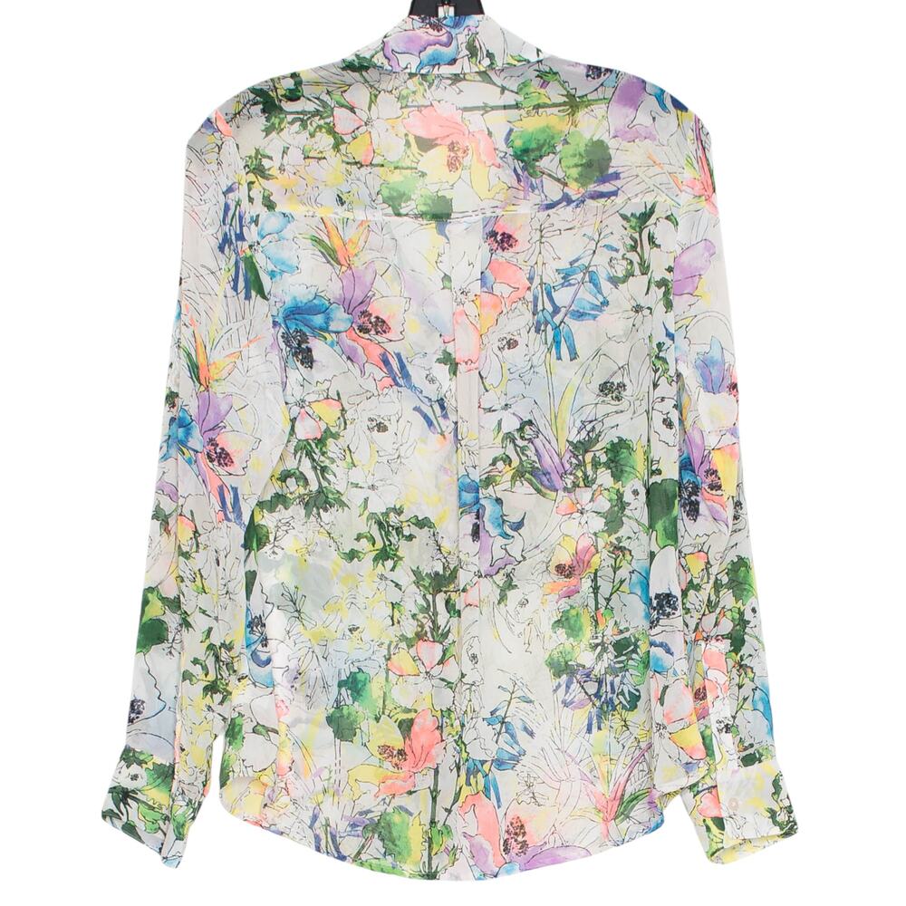 Express Portofino Button Up Shirt Sheer Floral Botanical Watercolor Spring Top S - Picture 3 of 10
